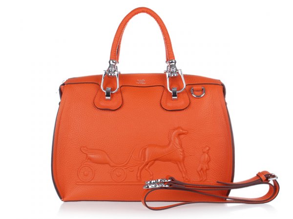 Hermes 2013 Horse Draw Carriage Embossed Lichee Pattern Orange S
